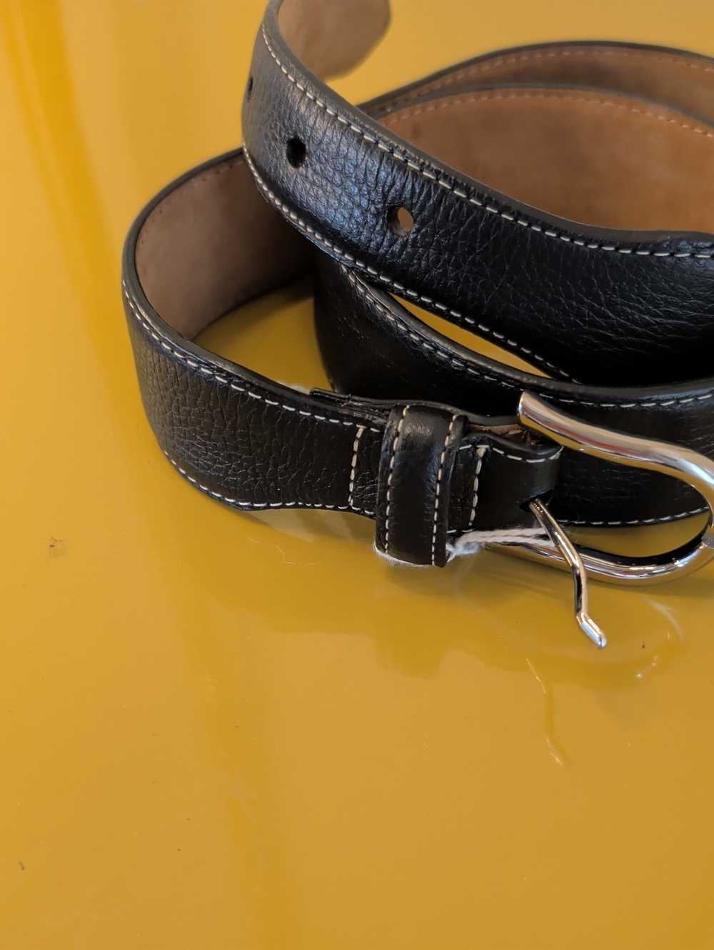 W. Kleinberg Black Leather Belt with Silver Buckle